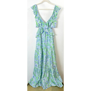 NWOT J. Crew Blue Green Floral Cut Out Maxi Dress Ret. $350 Bohemian Coastal 6